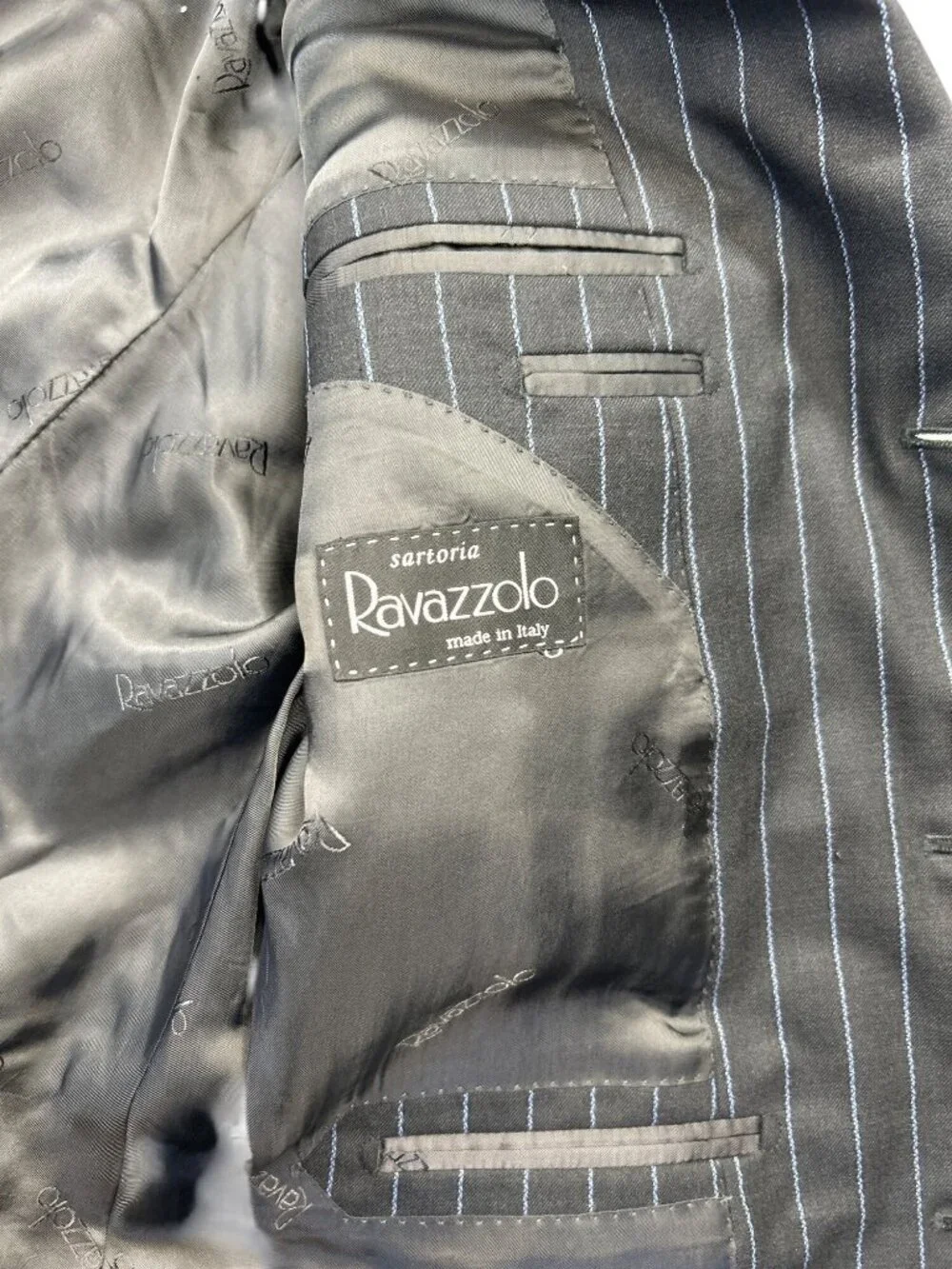 Ravazzolo Suit Jacket Blazer Men's US 44 Gray Blue Pinstripe Virgin Wool Italy